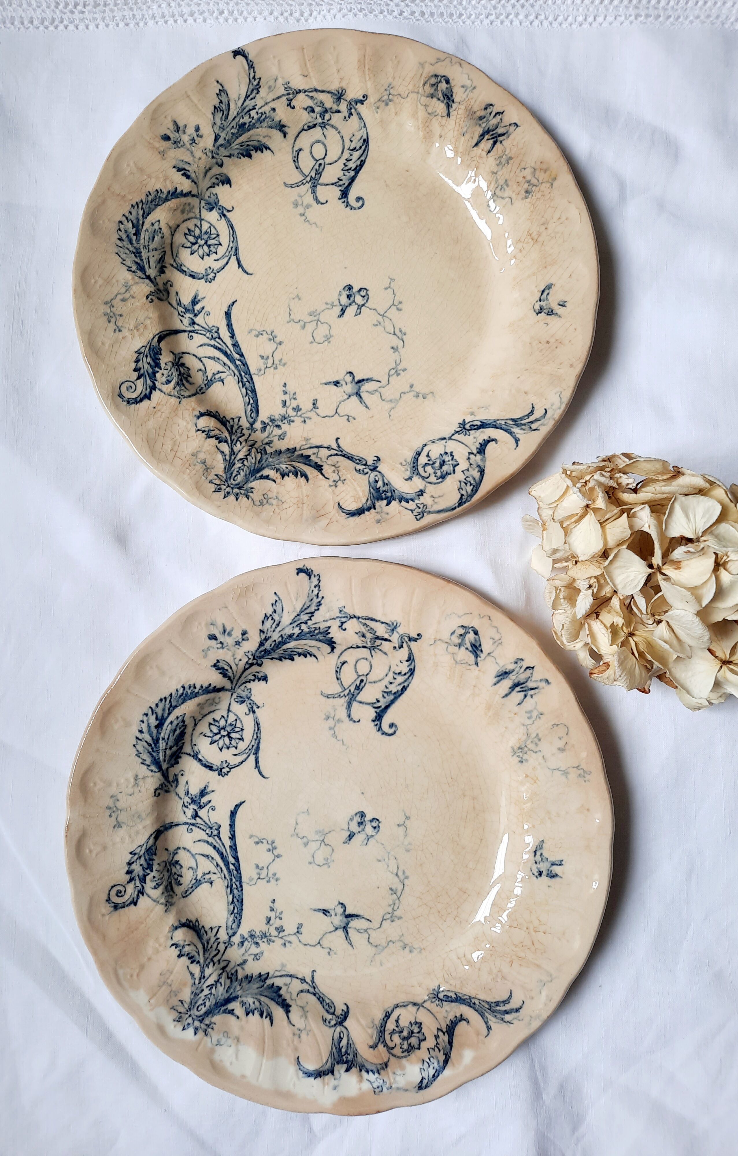 Antique dessert plates mismatched iron earth