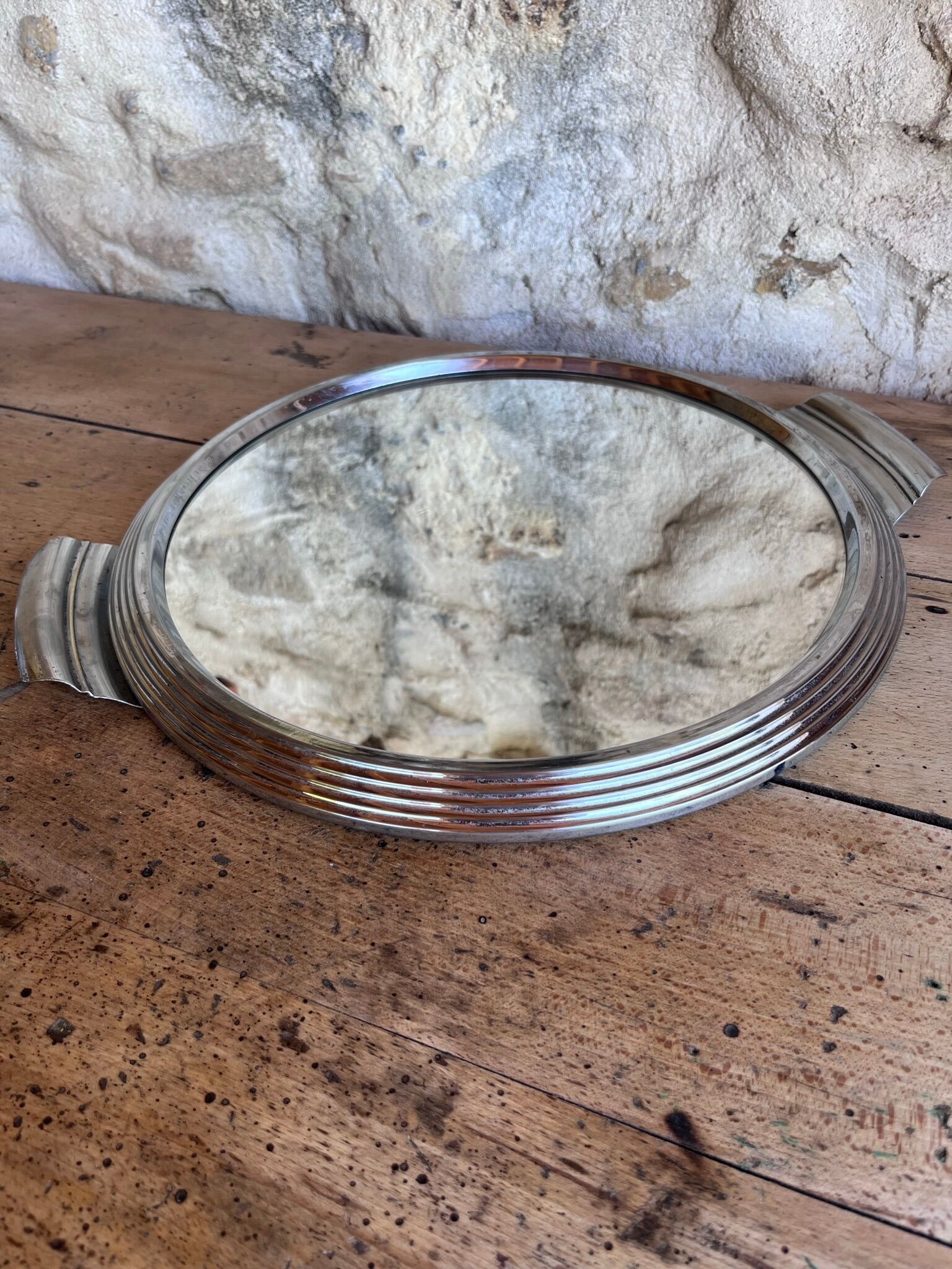 Large round Art Deco mirror tray