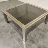 Table basse vintage en chrome et laiton années 1970