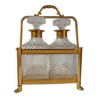 Whiskey cellar called "Tantalus" - Servant of 2 cut crystal carafes