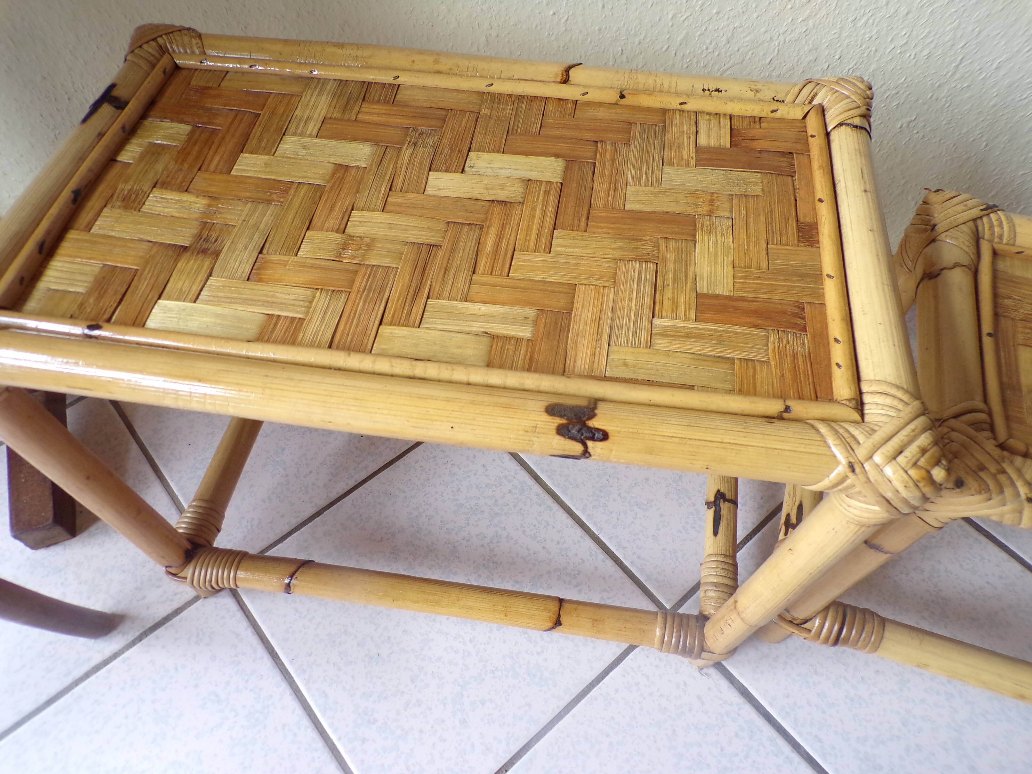 Pair of tables pull out bamboo vintage