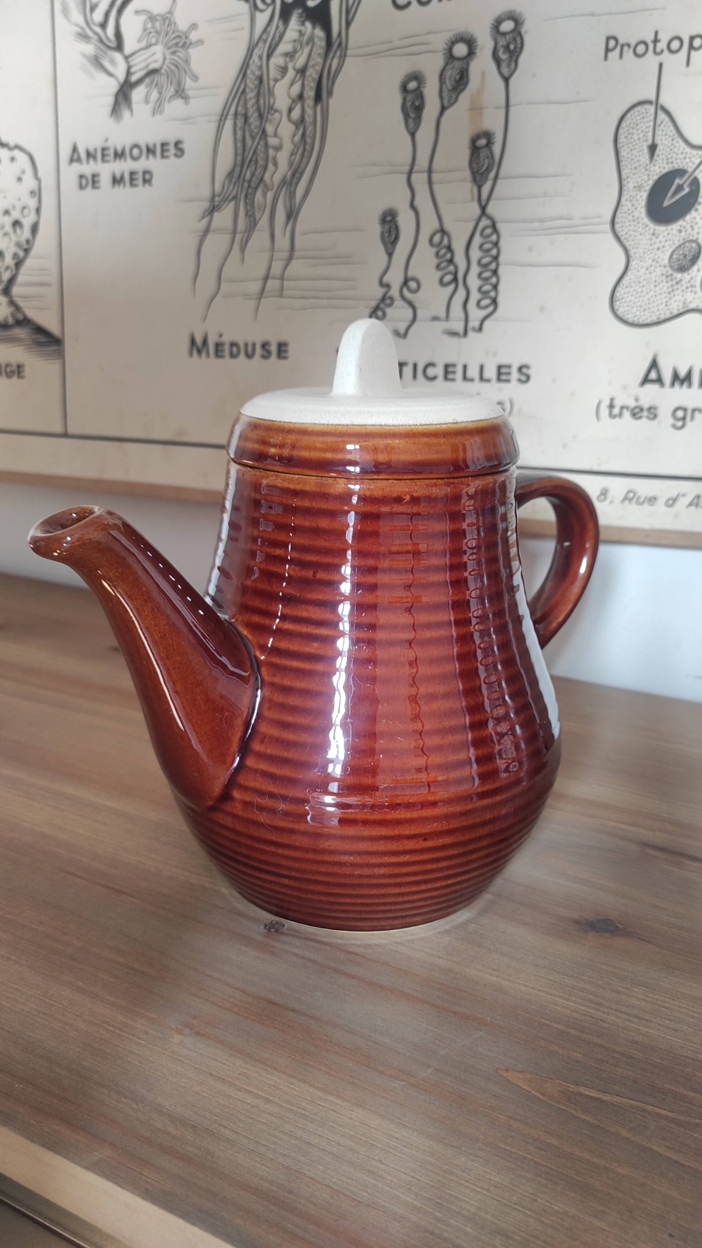 Vintage Striped Stoneware Teapot