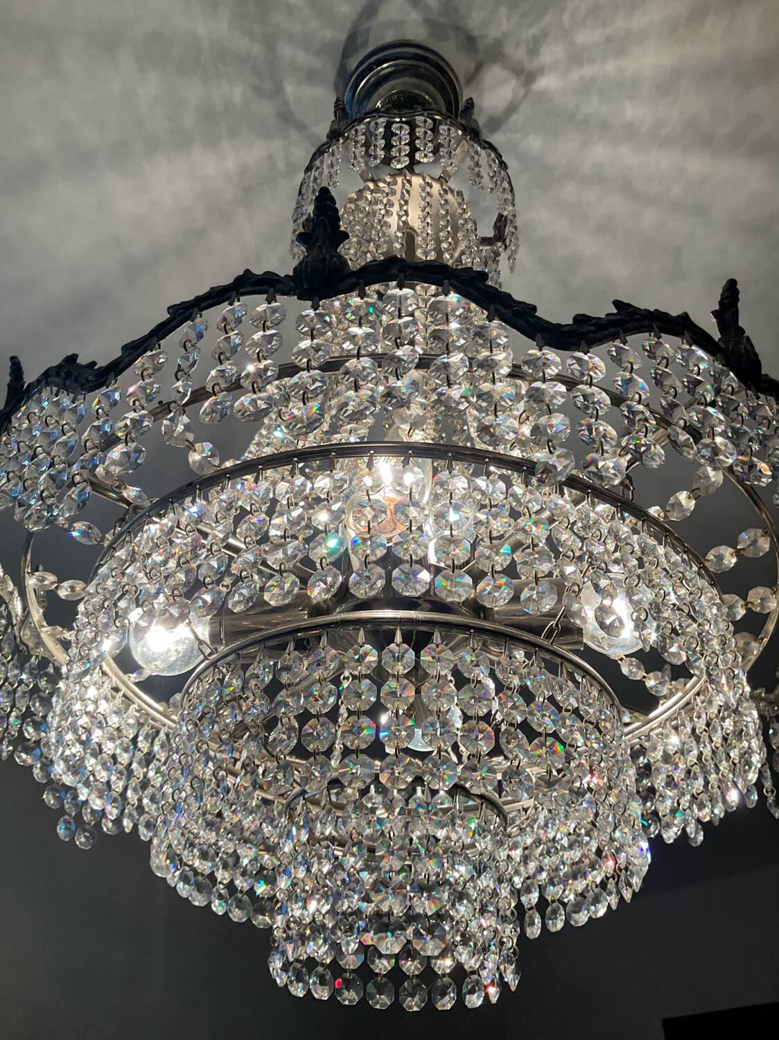 Lustre Montgolfière à pampilles en cristal