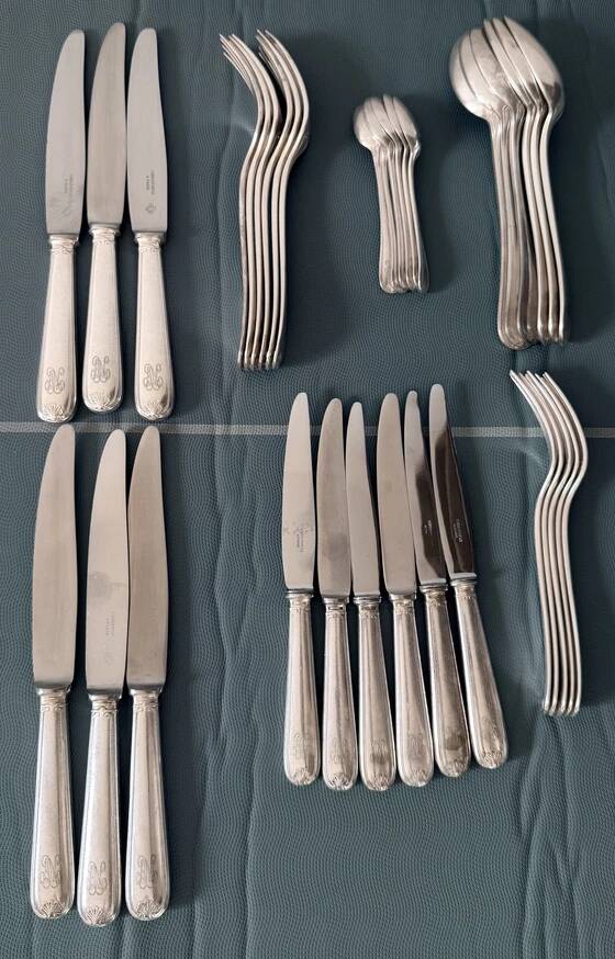 Antique Christofle Marot Bérain cutlery set – Silver-plated metal – 35 pieces for 6 people