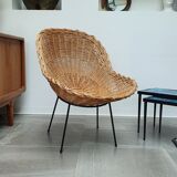 Paire de fauteuils corbeilles en rotin