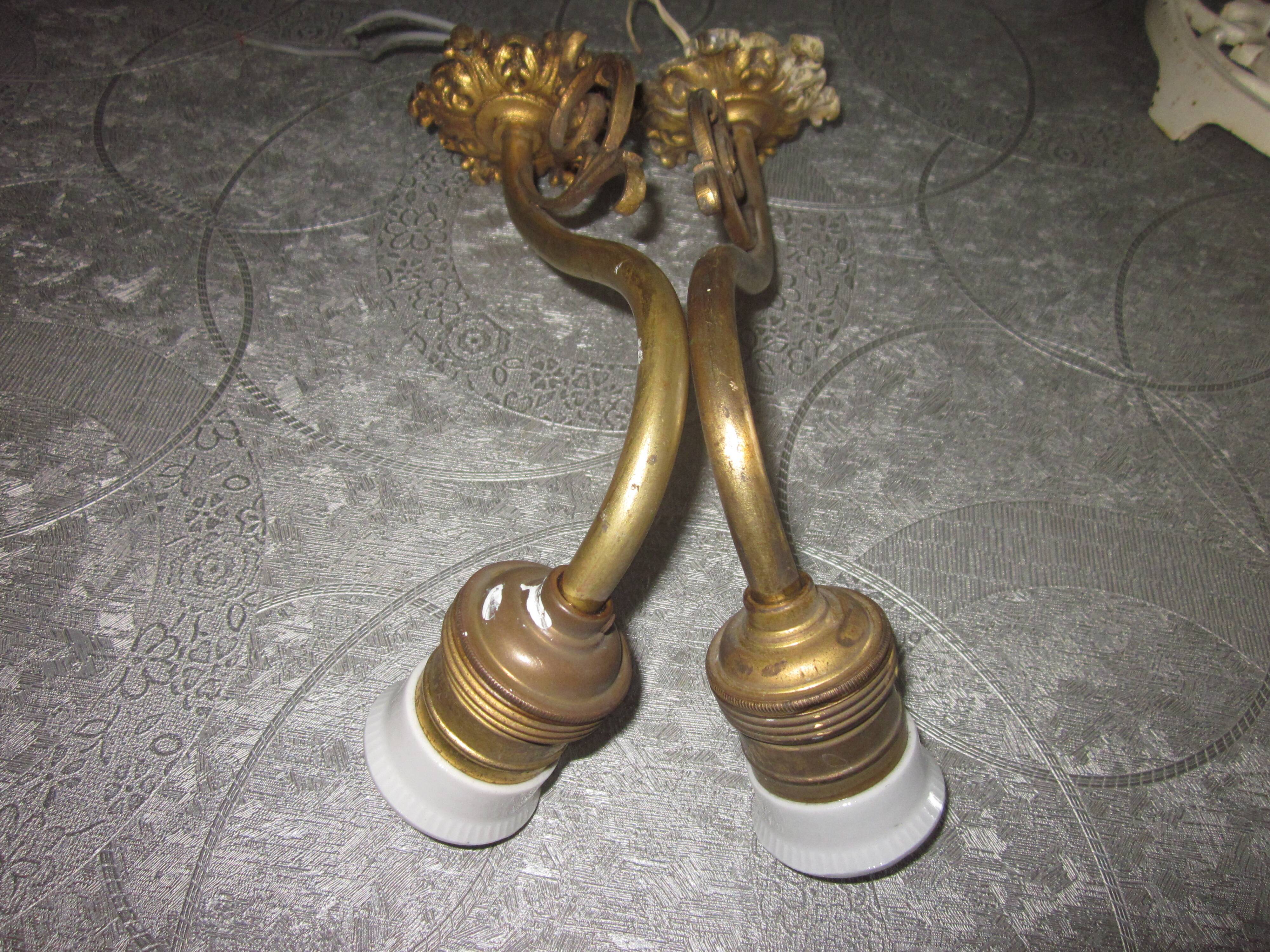 pair of bronze swan collar wall light