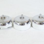 3 Ancient porcelain switches and industrial vintage crhomé metal