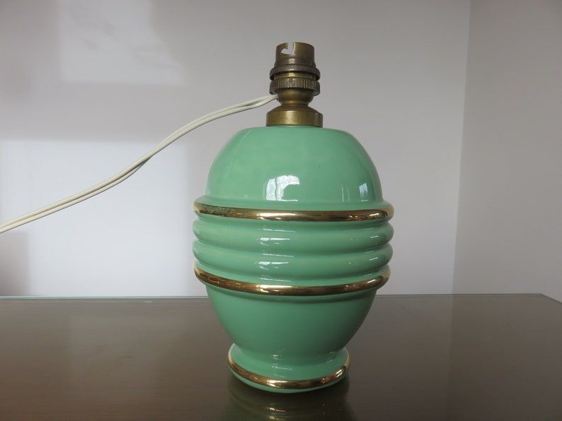 Lamp " b. detalle " in green ceramic and gilded border 50s 60