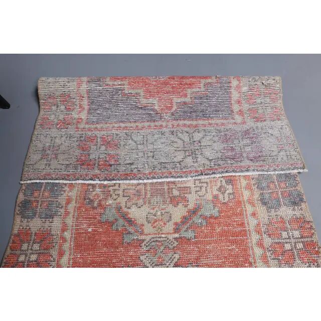 Vintage Turkish Oushak Handmade Wool Cotton Red Runner 85x277