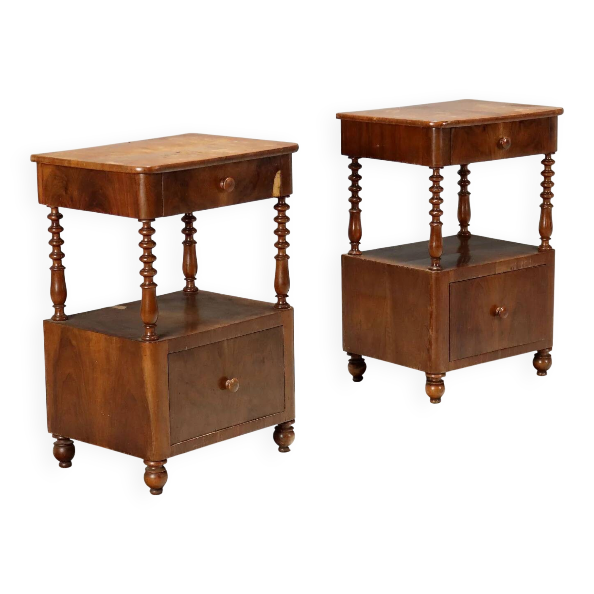Pair of Louis-Philippe bedside tables in walnut.