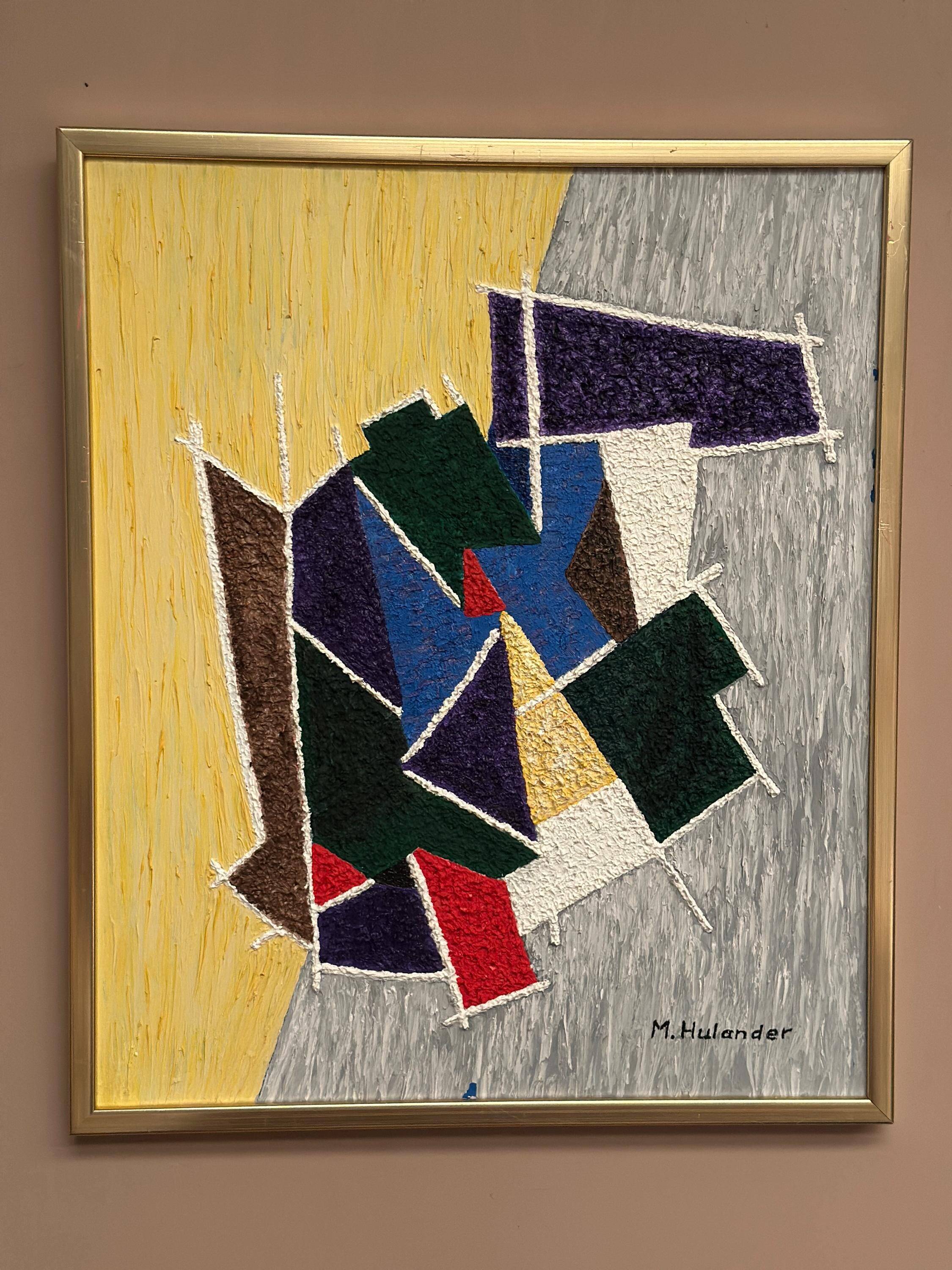 Huile sur toile originale suédoise – « Composition abstraite III » par M. Hulander