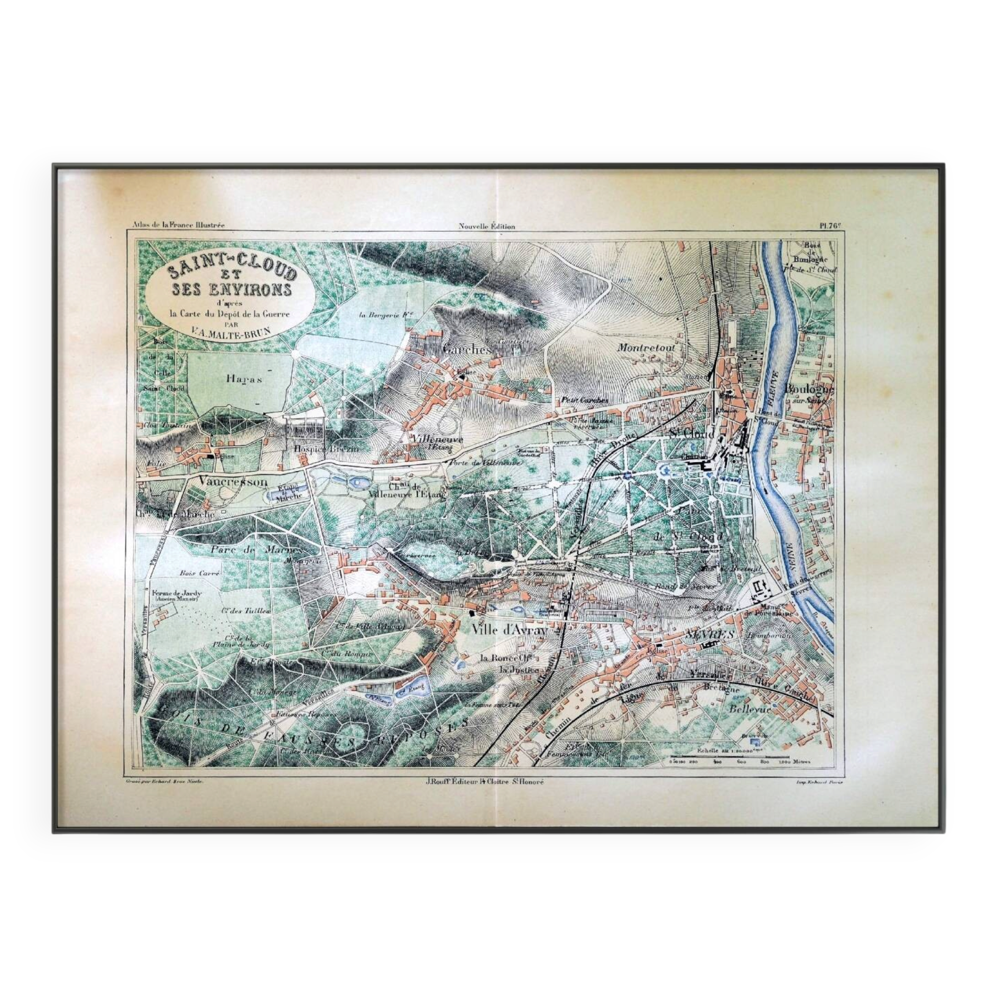 Saint-Cloud et ses environs, carte ancienne imprimée en 1883.