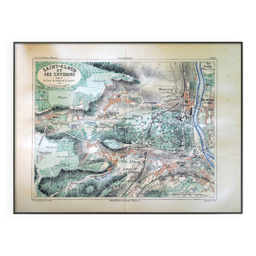 Saint-Cloud and its surroundings, old map printed in 1883.