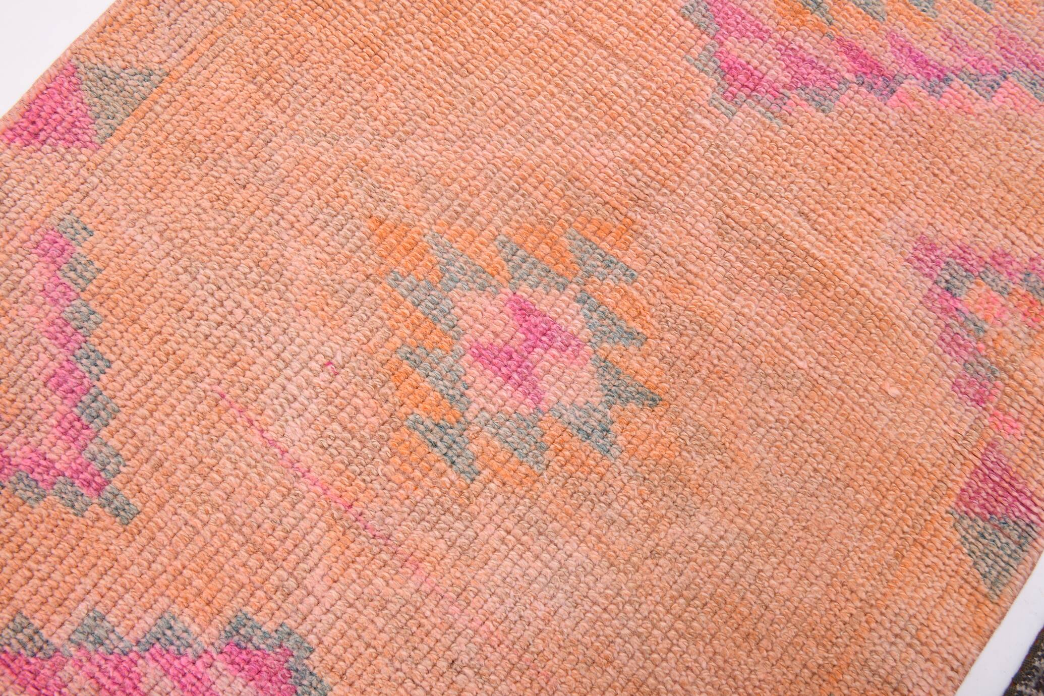 Peach & Pink Hallway Vintage Runner Rug, 84x310Cm
