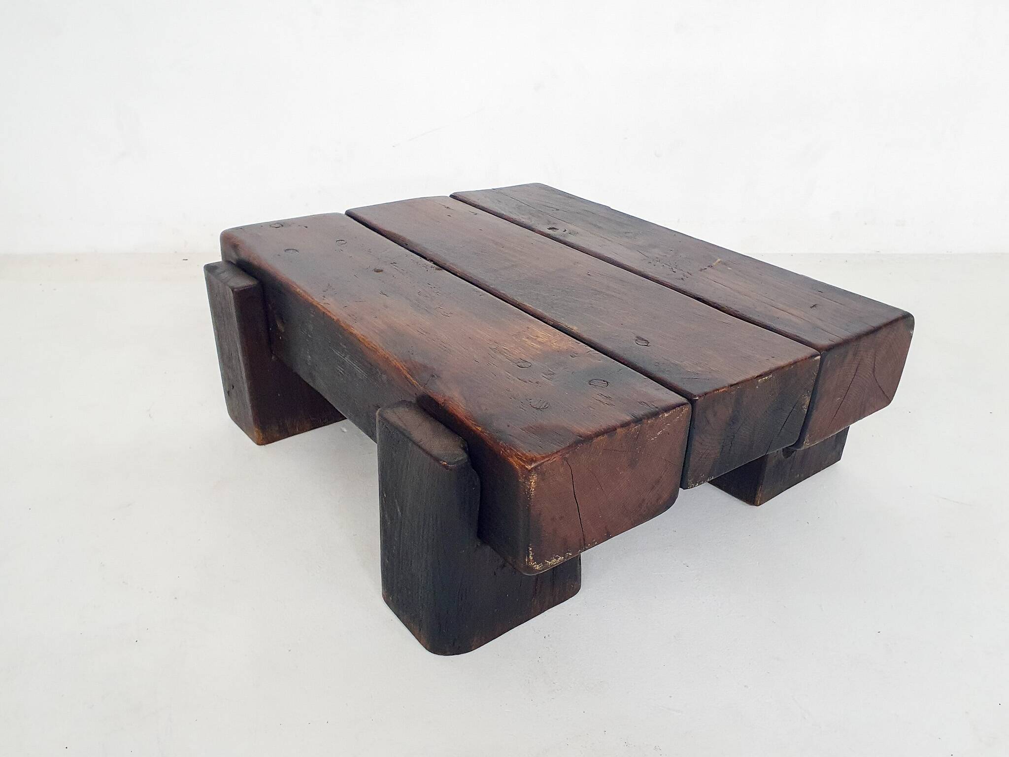 Mid-century brutalist solid wooden coffee table, The Netherlands 1970's