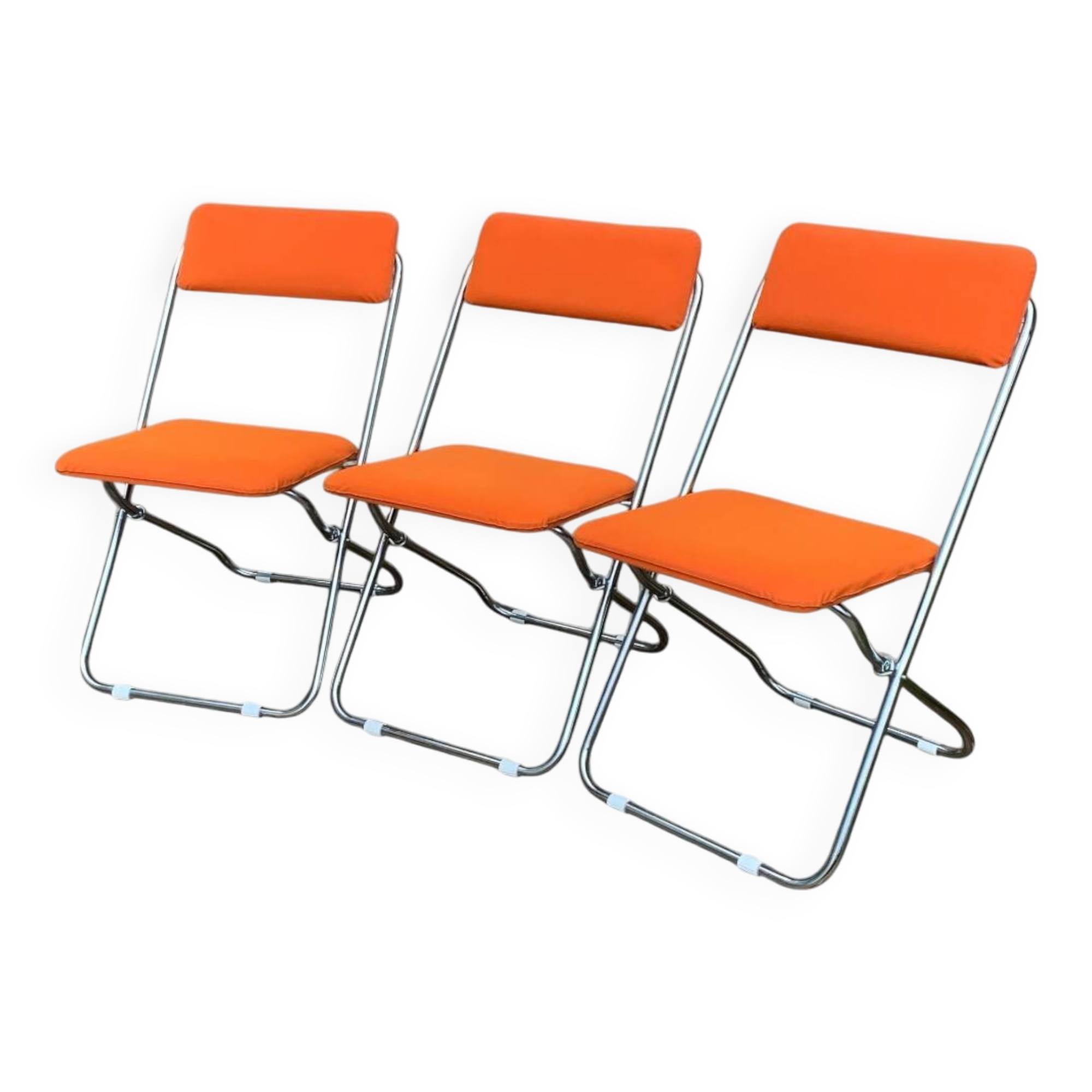 Framar orange felt folding chairs 1970