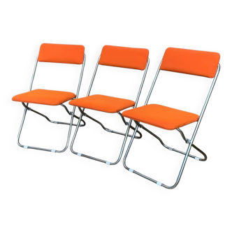 Chaises pliantes Framar feutrine orange 1970