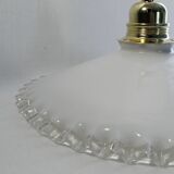 Vintage suspension lamp in white opaline with serrated edges