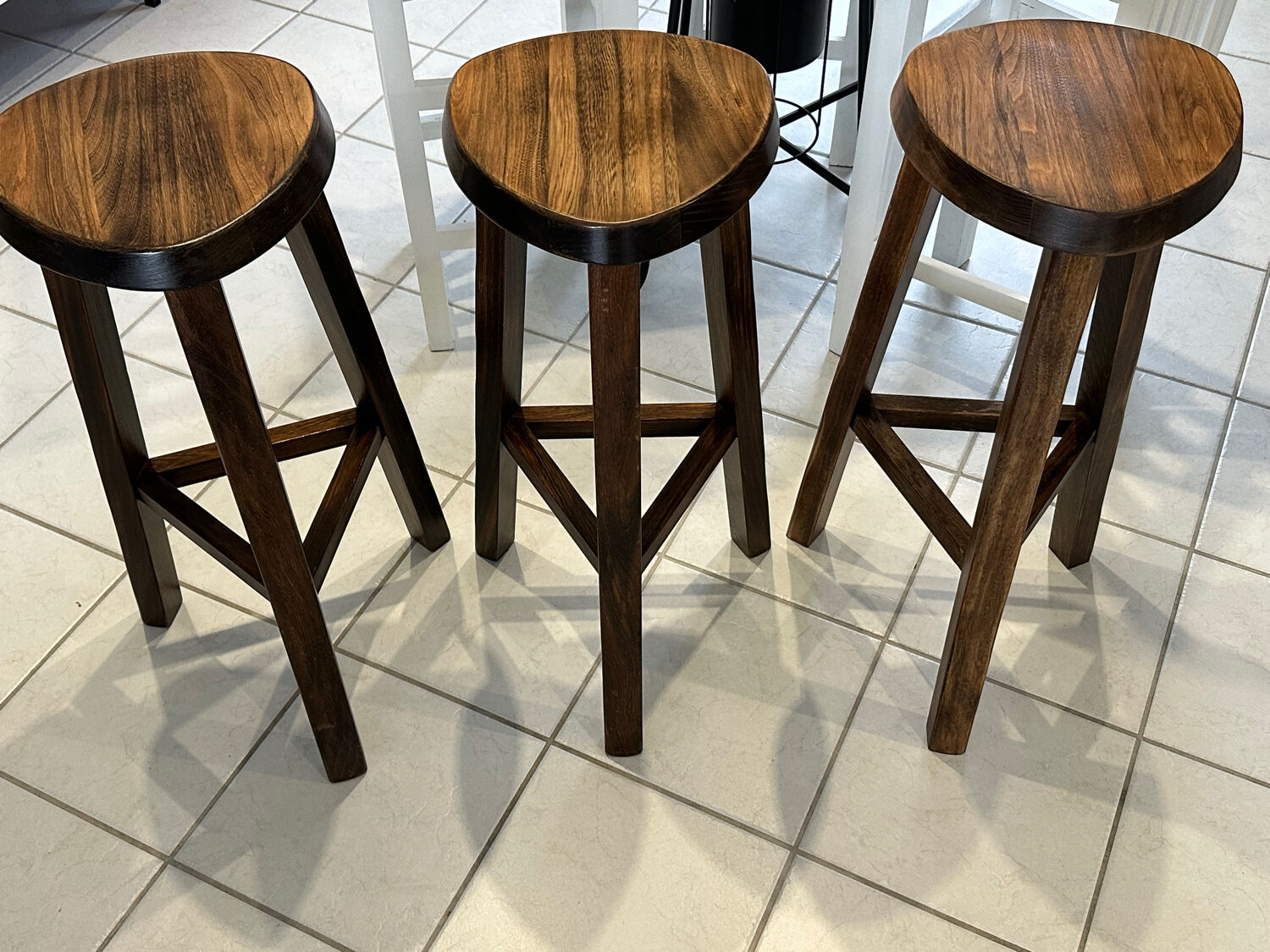 Set of 3 Vintage Brutalist Bar Stools from the 1970s