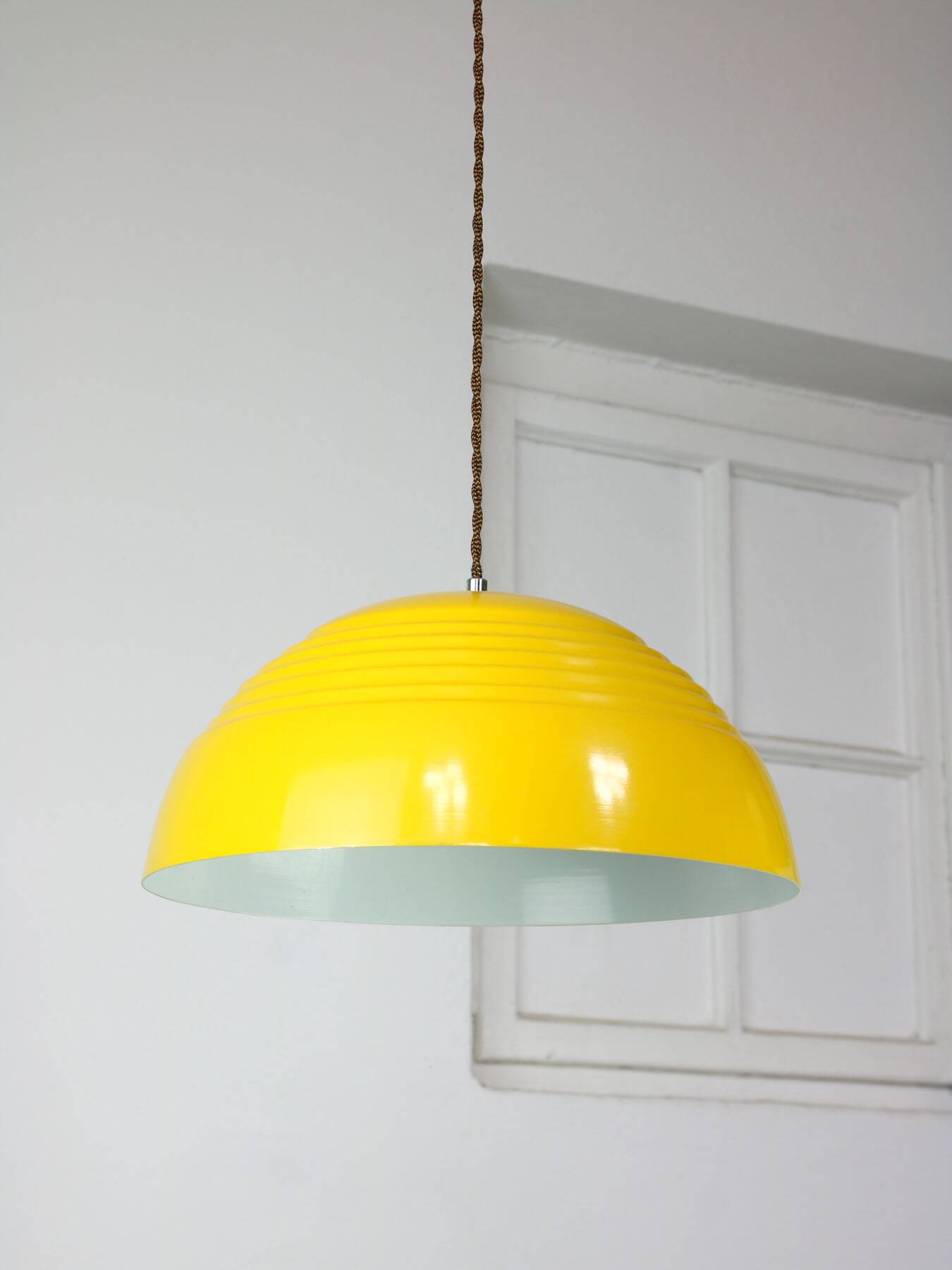 Vintage Restored Yellow Metal Lamp, 80s