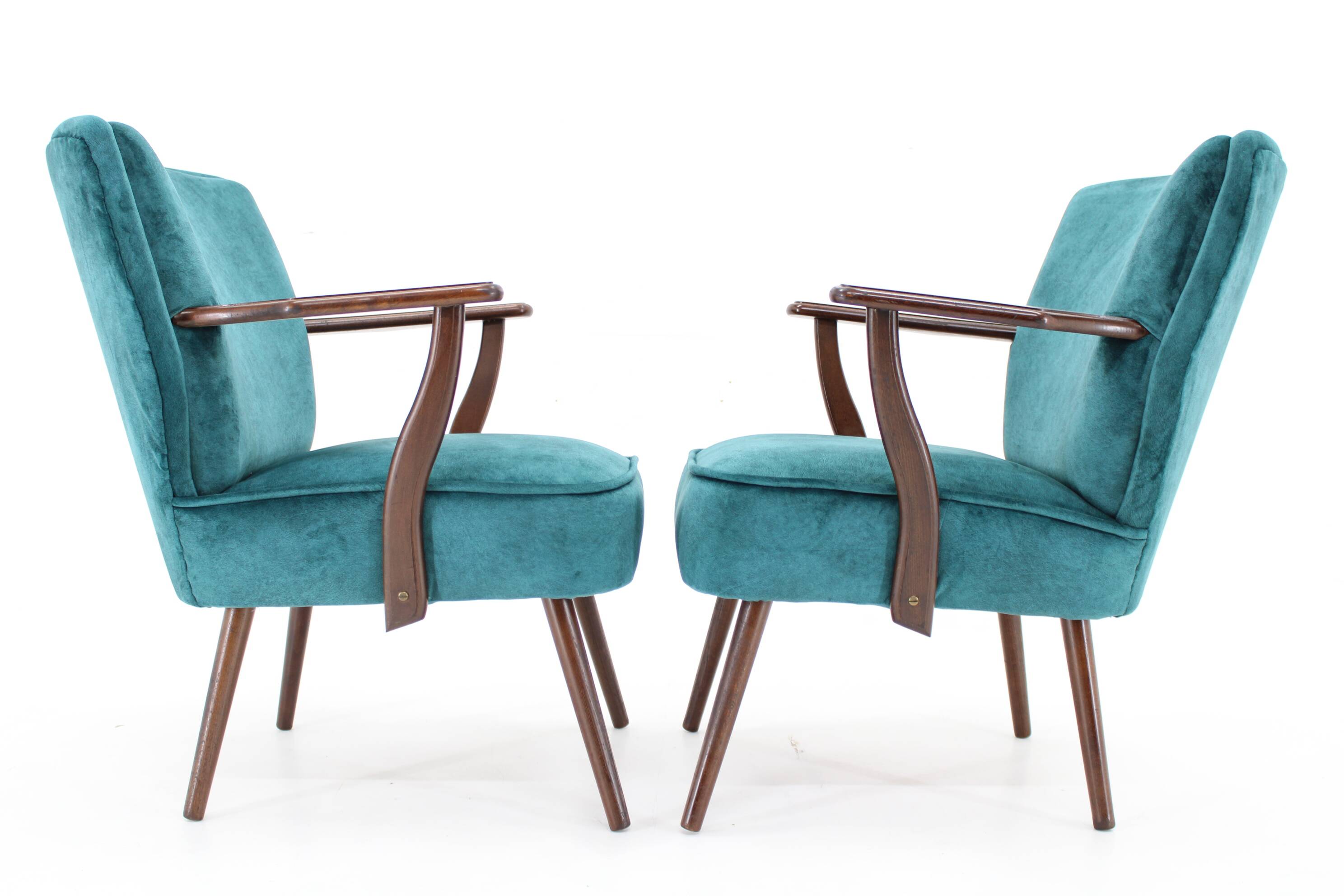 1970s Pair of Refurbished Beech Armchairs in Velvet, Czechoslovakia