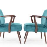 1970s Pair of Refurbished Beech Armchairs in Velvet, Czechoslovakia