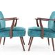 Paire de fauteuils en hêtre rénovés en velours des années 1970, Tchécoslovaquie