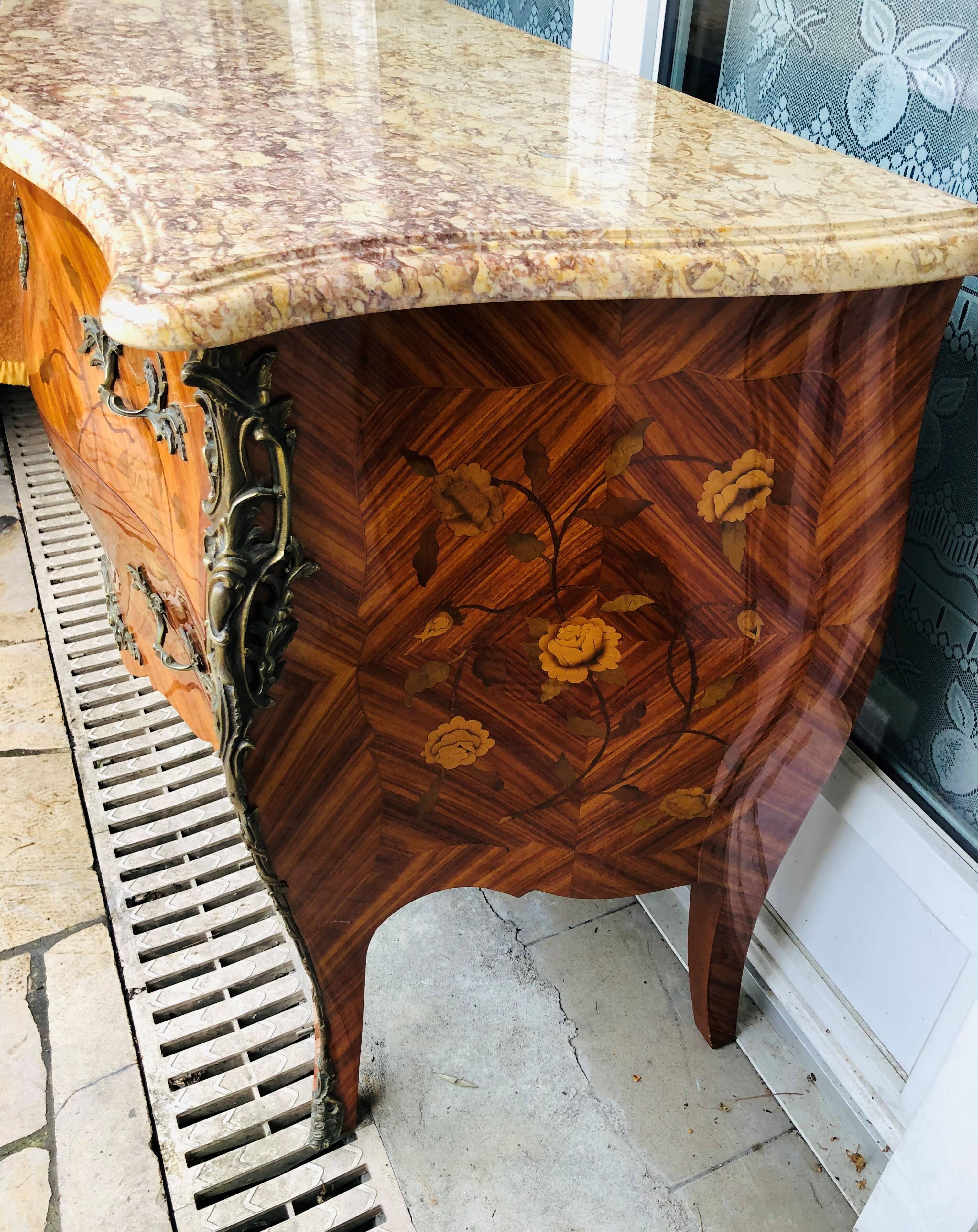 Marquetry chest of drawers two drawers in Louis XV style