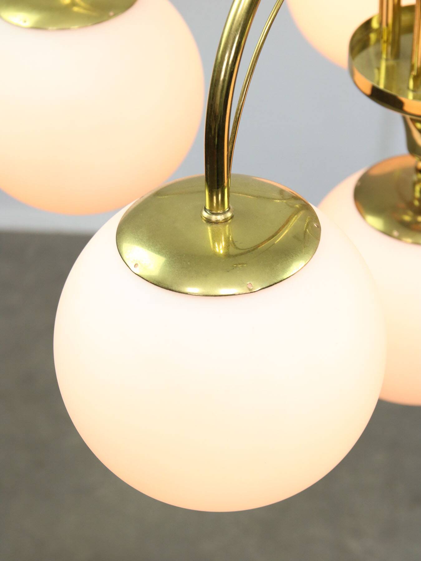 Vintage Golden & Opaline Glass 5-Arm Chandelier, 70s