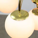 Vintage Golden & Opaline Glass 5-Arm Chandelier, 70s