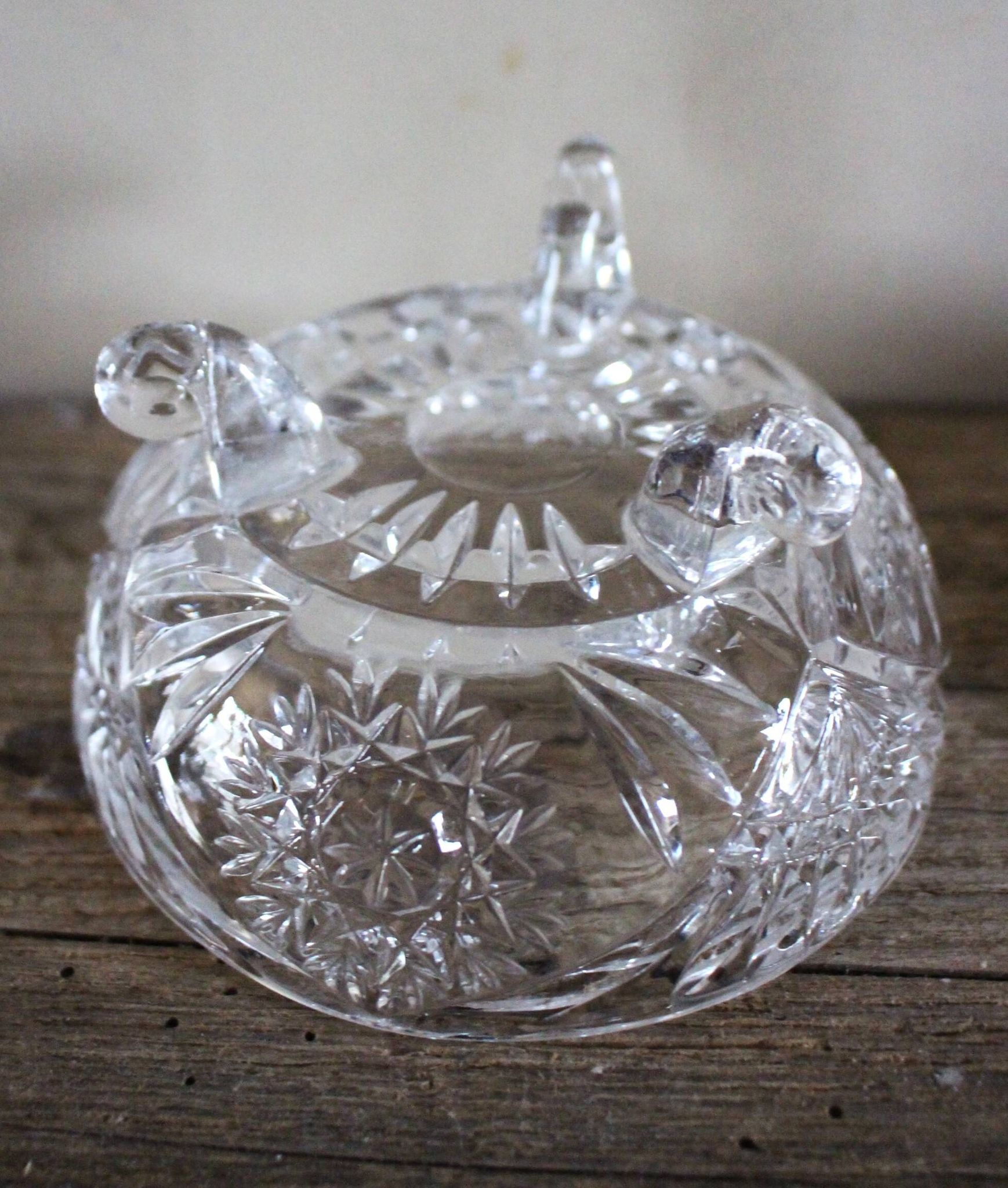Cut glass sweet jar on feet