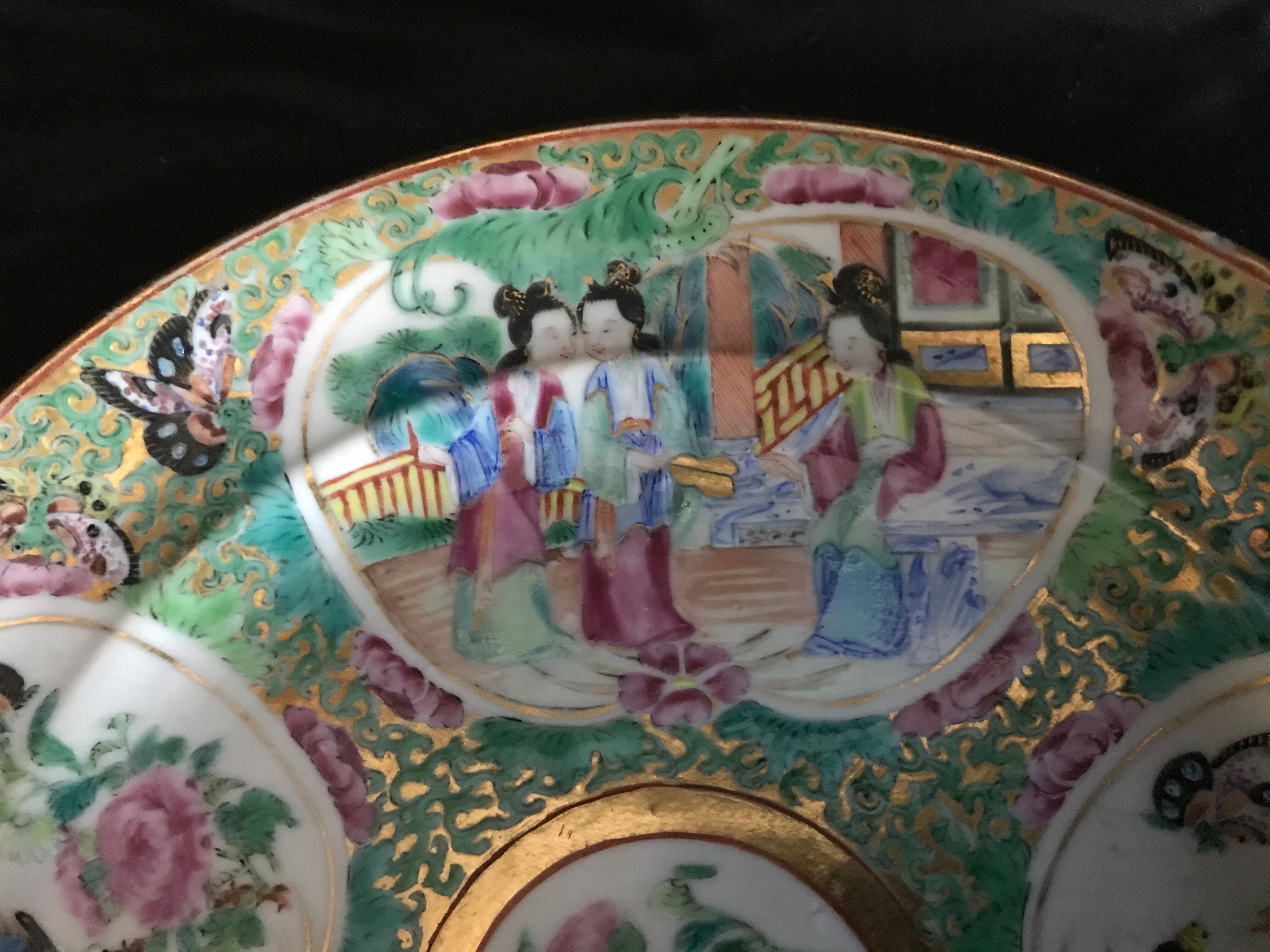 Canton porcelain plate - Character and Bird Decoration - China - 19th Century