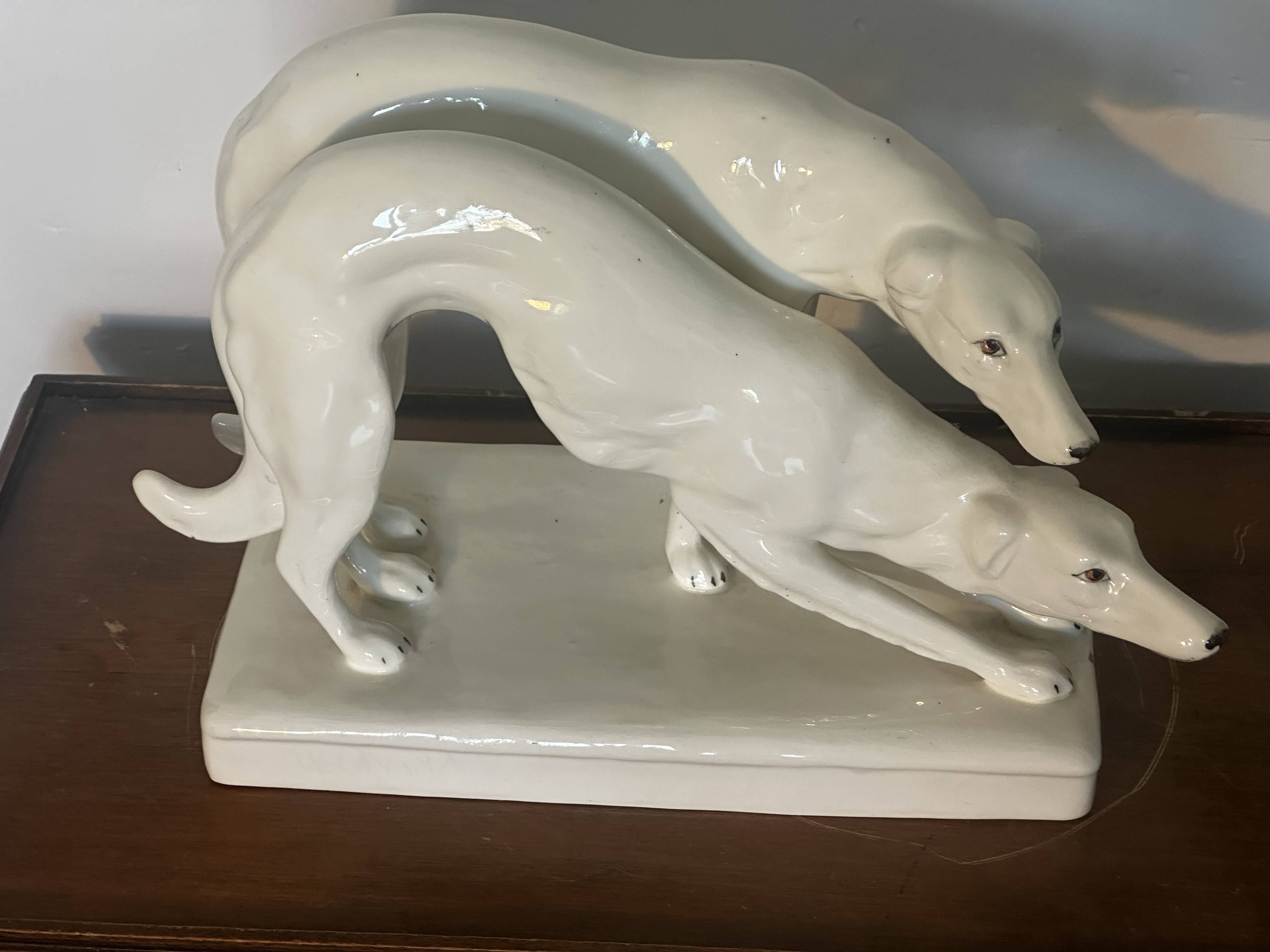 Pair of Borzoi - White Greyhounds - Art Deco ceramic