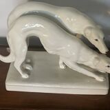 Paire de Barzoi - Lévriers blancs - céramique Art-Deco