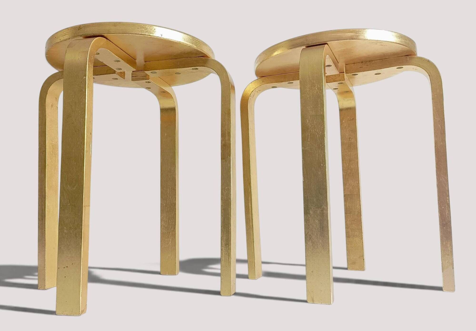 1990s IKEA Frosta Stools in the Style of Alvar Aalto, Gold Leaf Covered