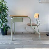 Vintage 1960s school desk – Antique wooden and metal aqua green desk – Retro school furniture – Vintage children's desk