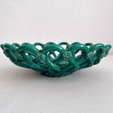 Vintage Vallauris green woven ceramic fruit bowl