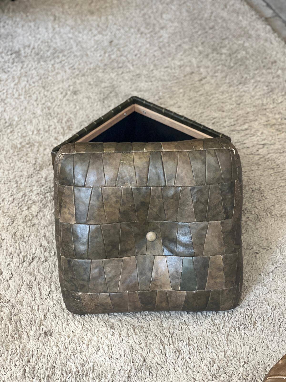 Khaki leather patchwork pouf / chest