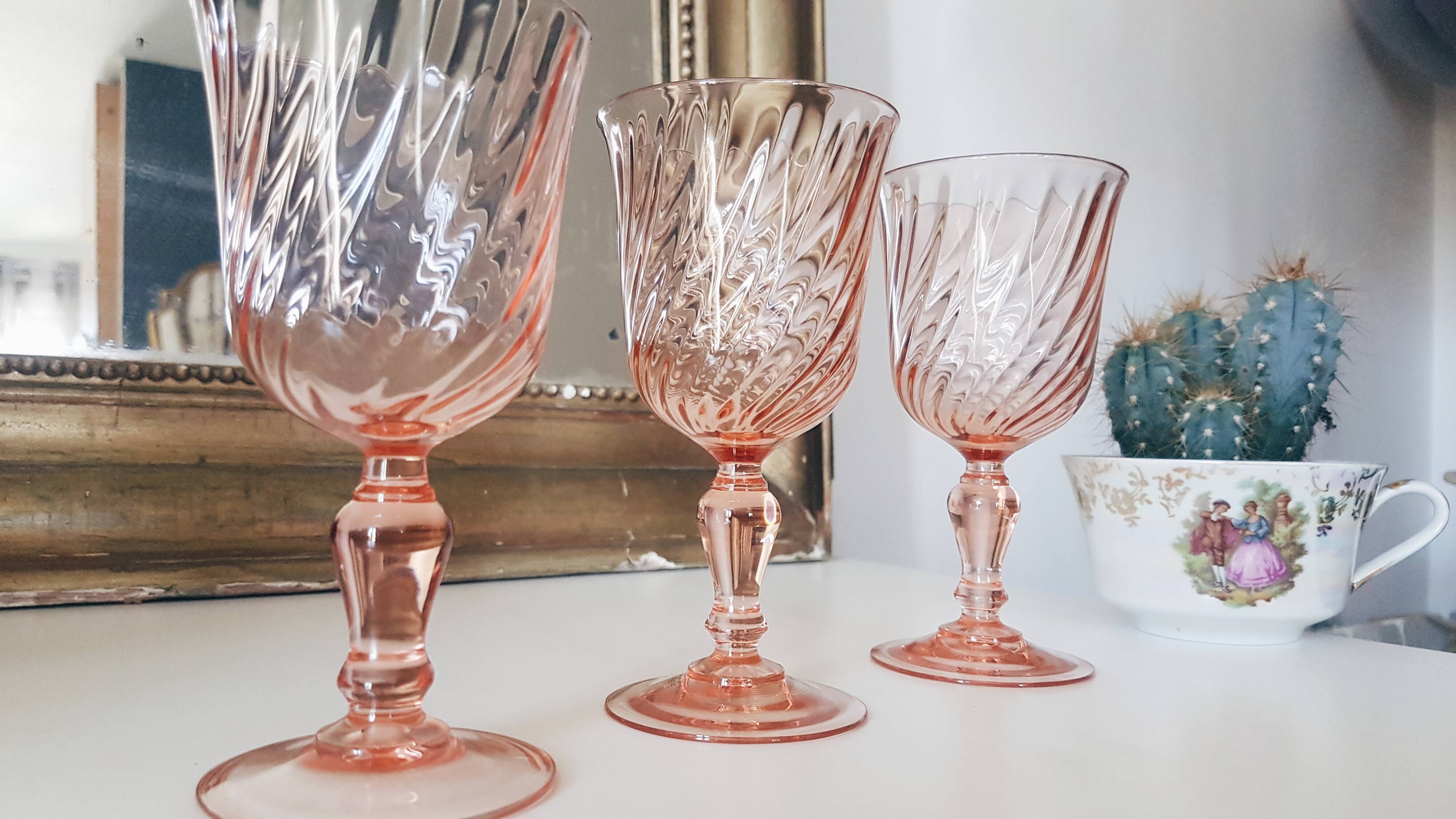 set of 6 red wine glasses pink rosaline luminarc arcoroc 14.5cm vintage