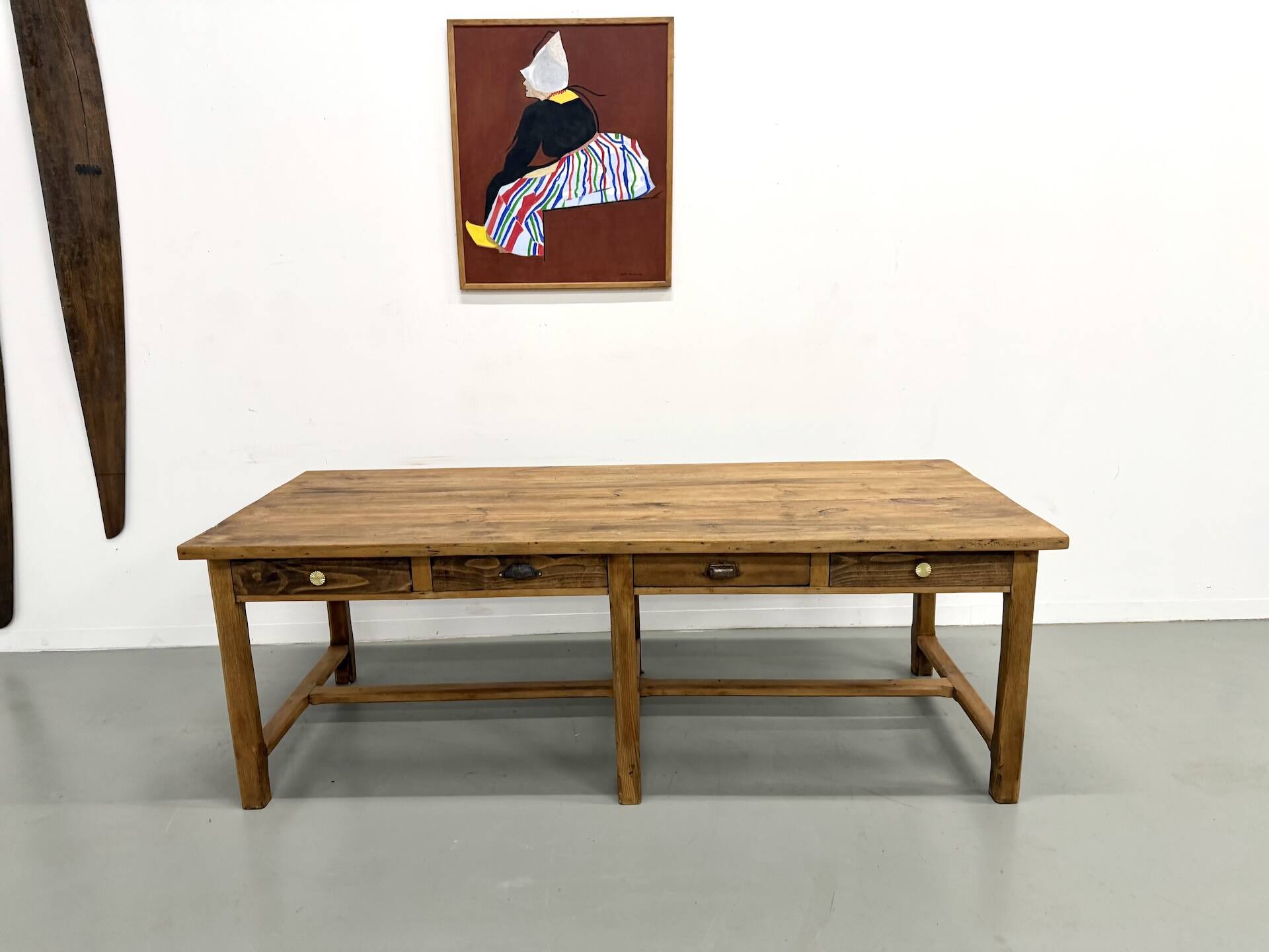 Table de Ferme "Meuble de Métier" en Pin – 8 Tiroirs (L221 cm)