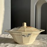 Antique Sarreguemines soup tureen with lid, rose pattern, D33 H28.