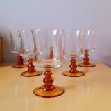 Service of 18 glasses with amber feet 70s