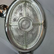 Plat de présentation style art déco en métal argenté et compartiments en verre