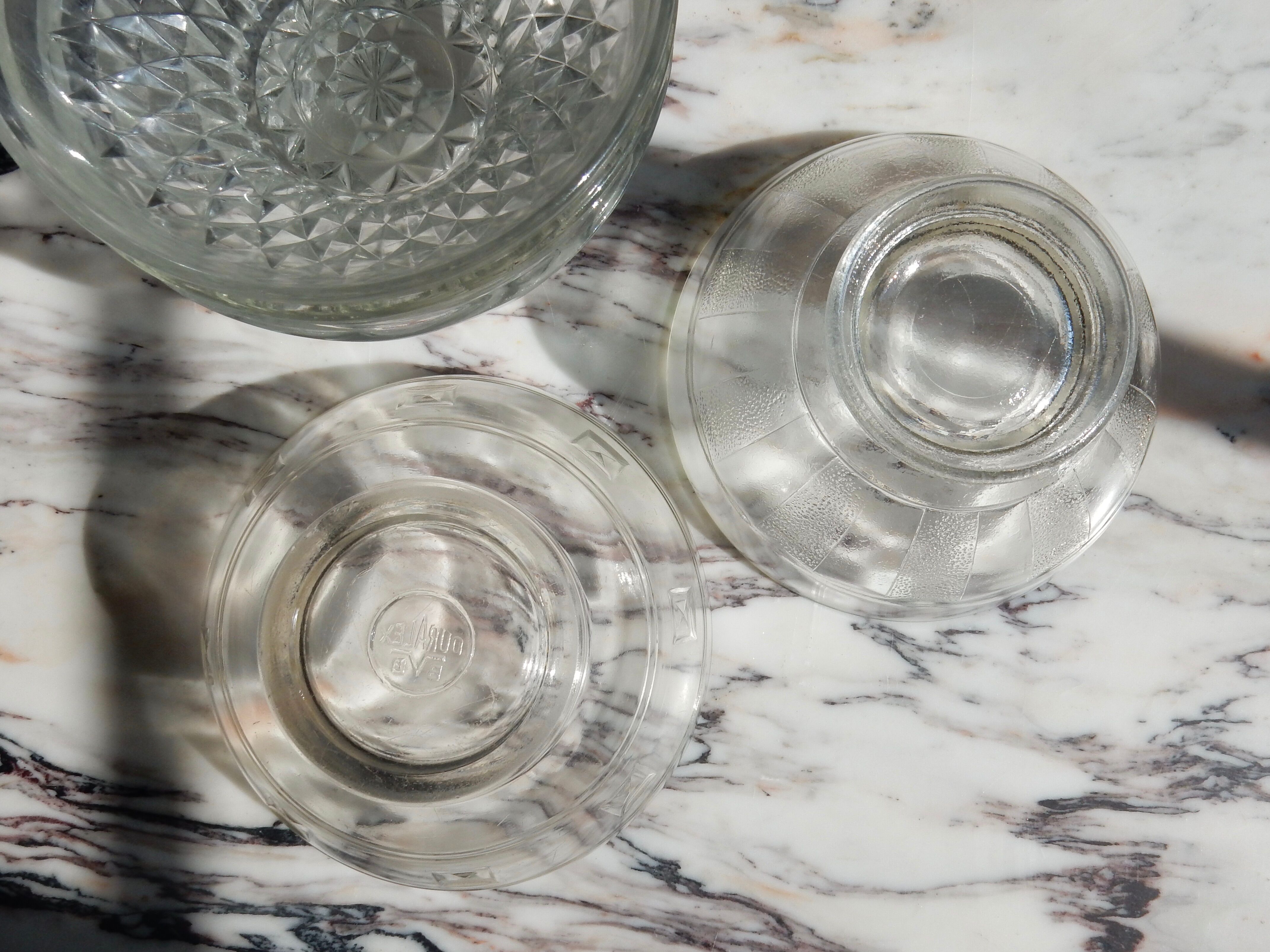 5 bols dépareillés en verre blanc Vereco, Duralex, Lesieur fabriqués en France