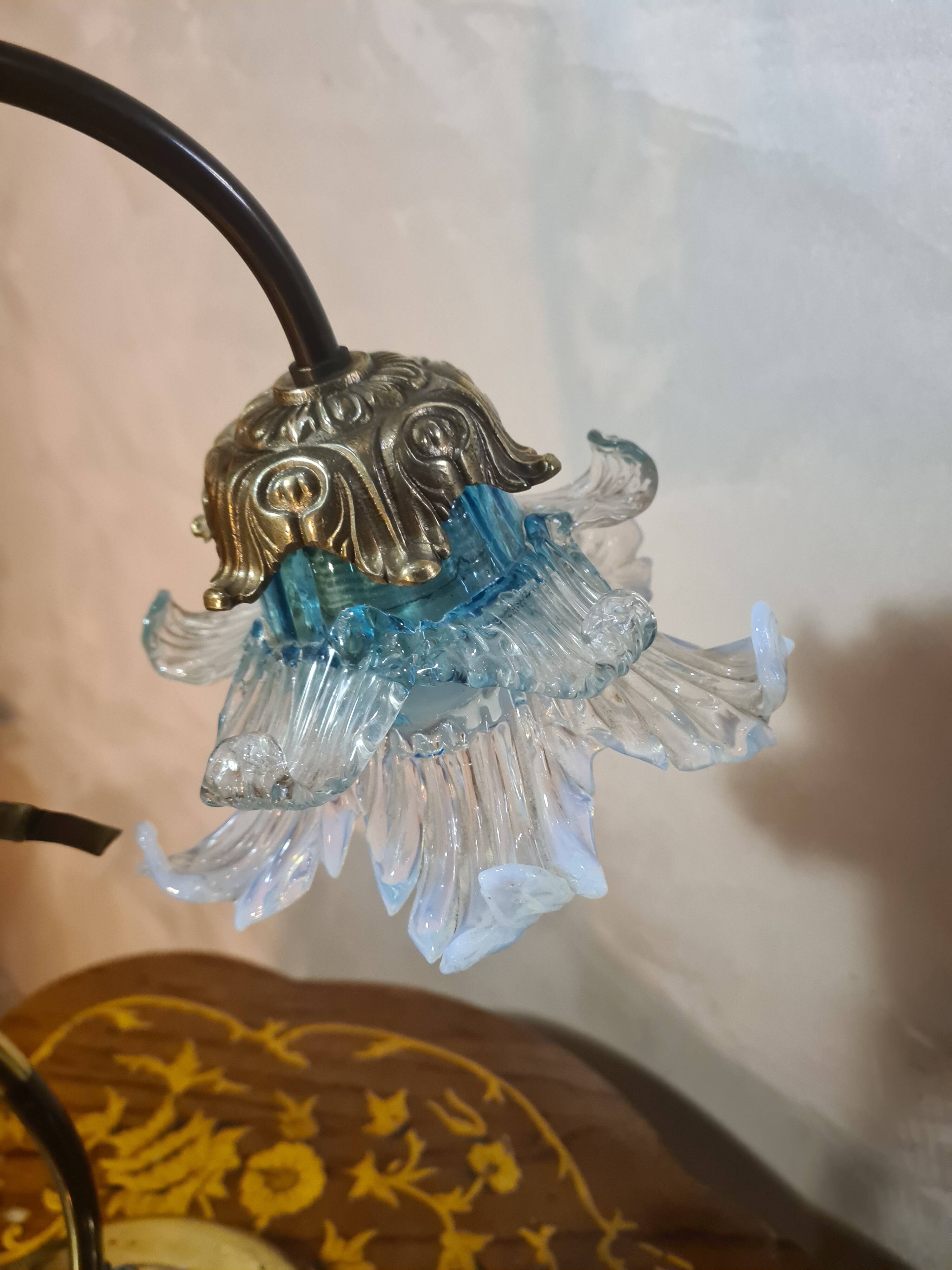 brass lamp 1975 electric working superb blue translucent tulip 42x30
