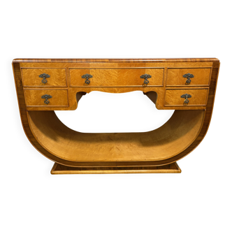 Art Deco Antique Vintage Console Table in Bird’s Eye Maple 1920-1930  Sweep