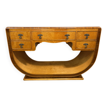 Art Deco Antique Vintage Console Table in Bird’s Eye Maple 1920-1930  Sweep