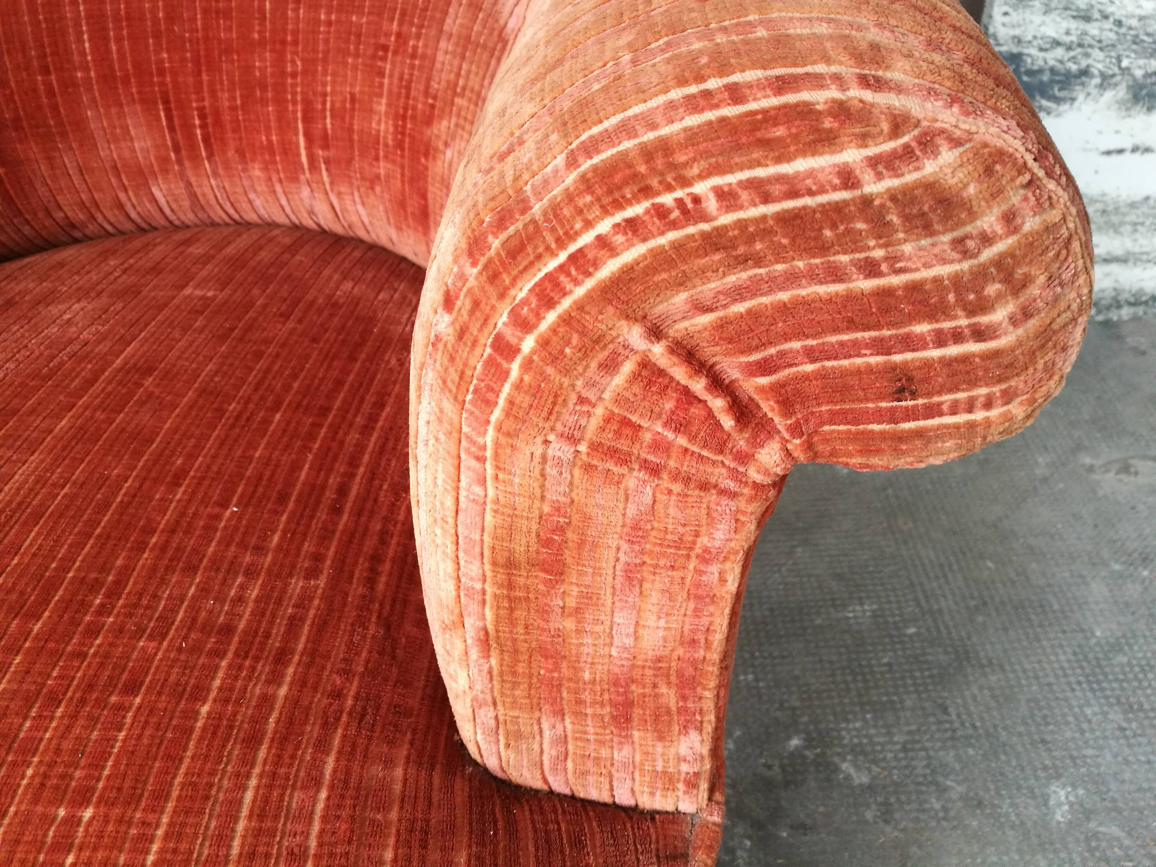 Orange velvet toad armchair