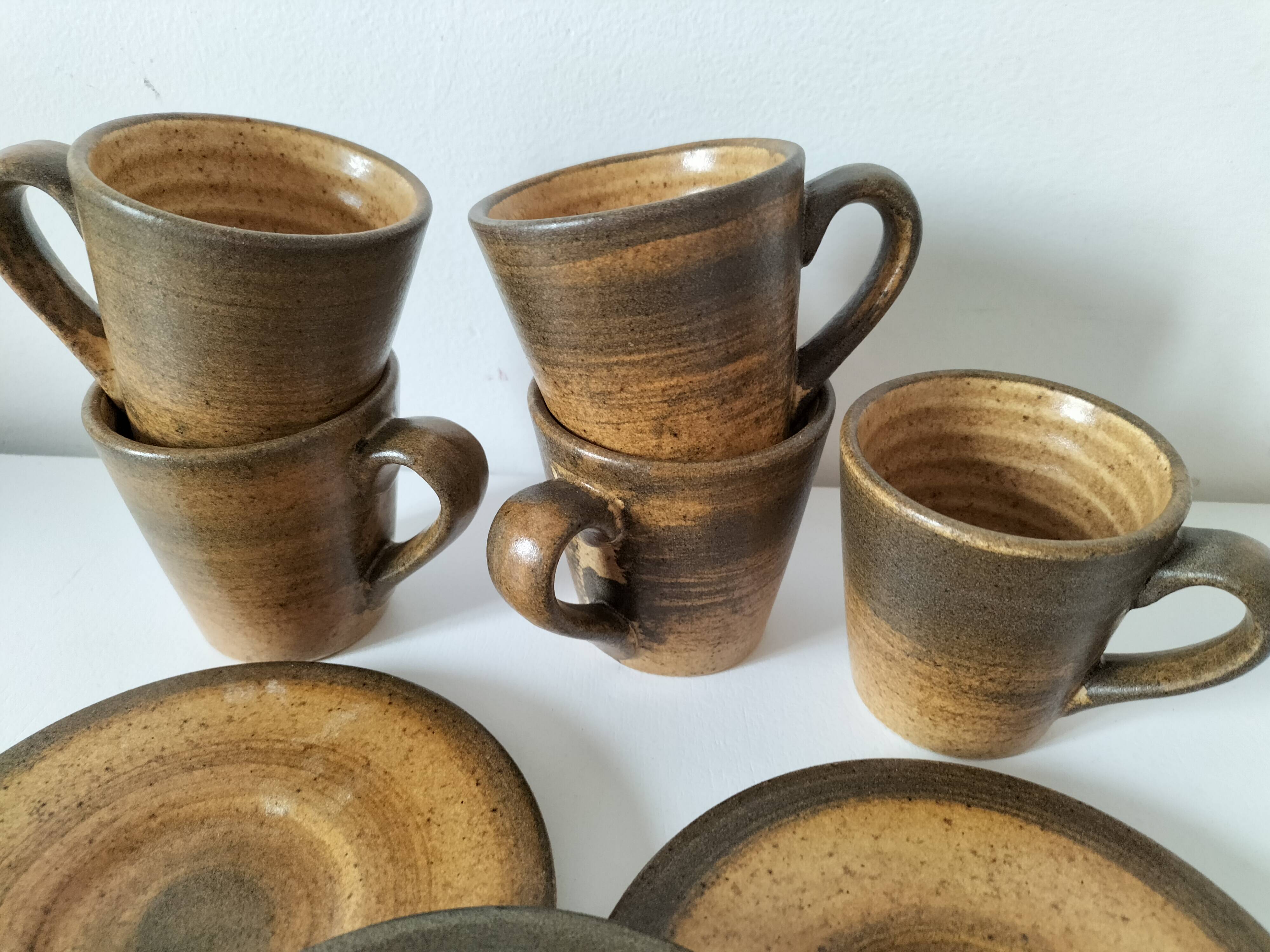 Set of 5 Longchamp France cups and 5 saucers in Japandi style