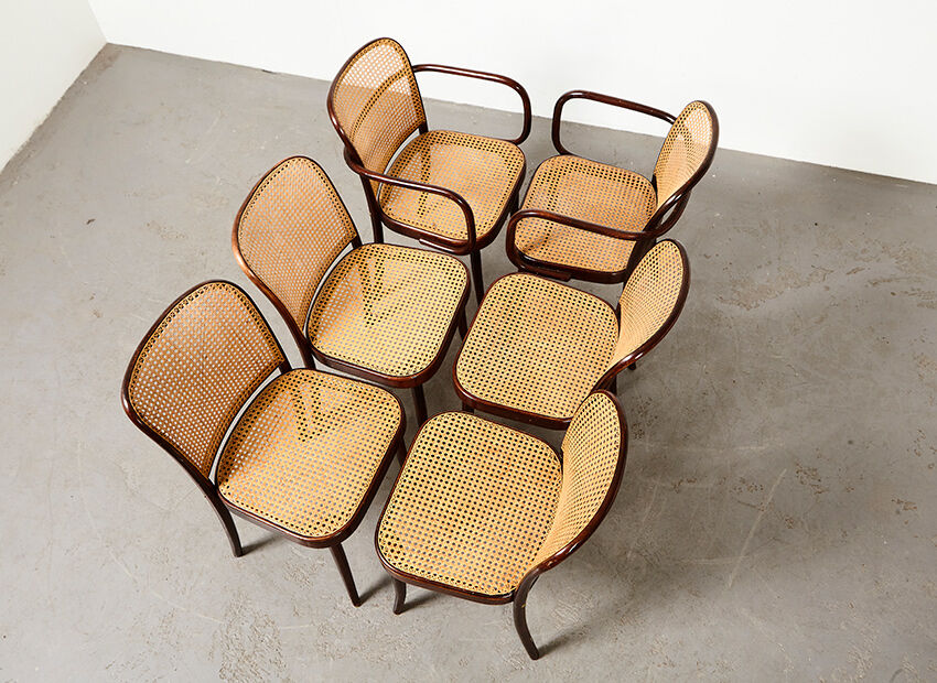 Josef Hoffmann set of 6 Prague Dining Chairs for Drevounia Czechoslovakia 1970s